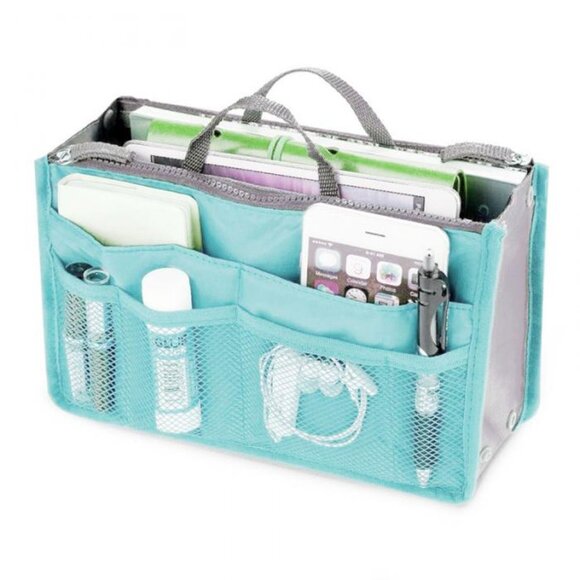 Purse Organizer/ Handbag Insert / Divider /Cosmetic Case/Aqua & Gray - NWT - Picture 10 of 10